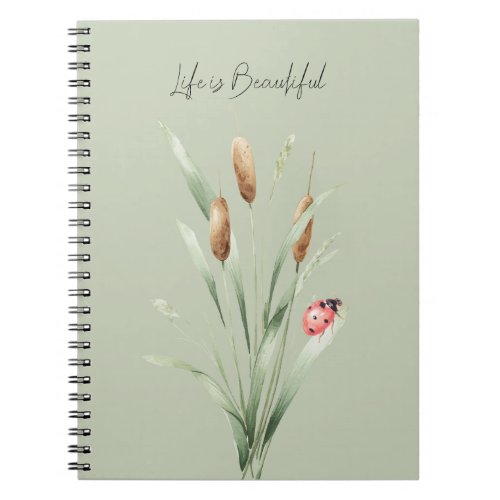 Green Life is Beautiful Cattails Ladybug Notebook