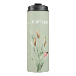Green Life is Beautiful Cattails Ladybug Thermal Tumbler
