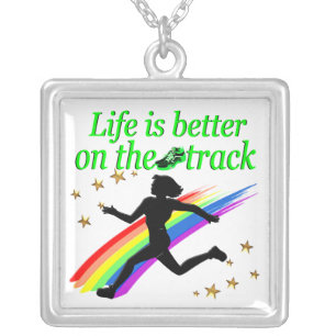 GREEN LIFE IS BETTER ON THE TRACK DESIGN SILVER PLATED NECKLACE
