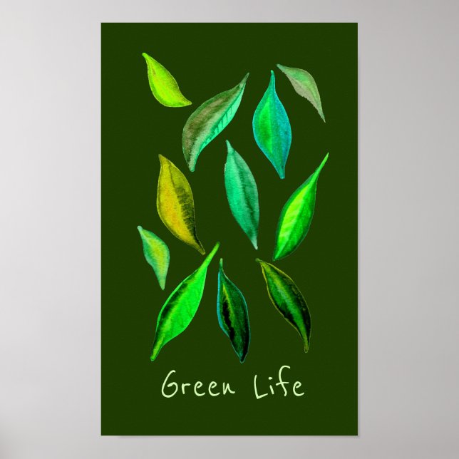 Green life slogan eco leaves illustration poster (Front)