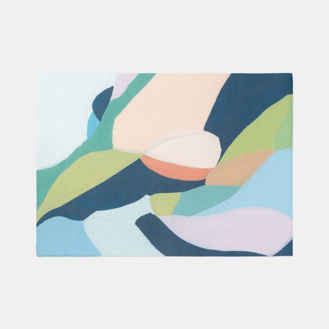 Green, Light Blue & Beige Abstract Art Area Rug (Front)