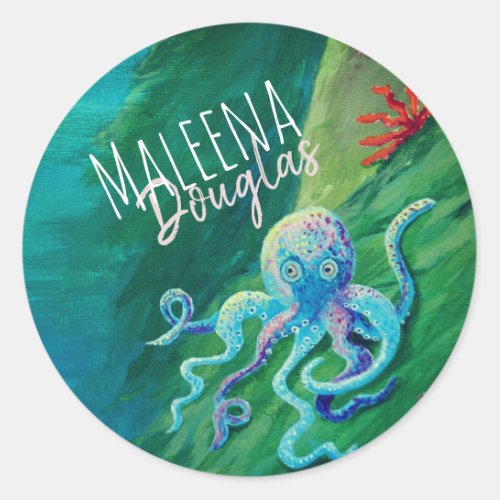 Green Light Blue Octopus Undersea Classic Round Sticker