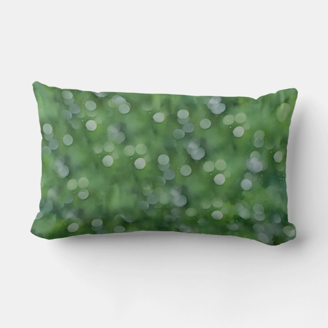 Green Light Bubbles Bokeh Style Art Lumbar Pillow (Back)
