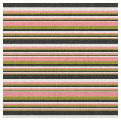 Green, Light Coral, Beige, and Black Lines Fabric