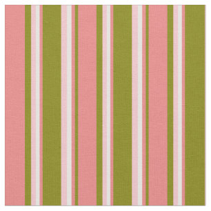 Green, Light Coral, White & Pink Stripes Fabric