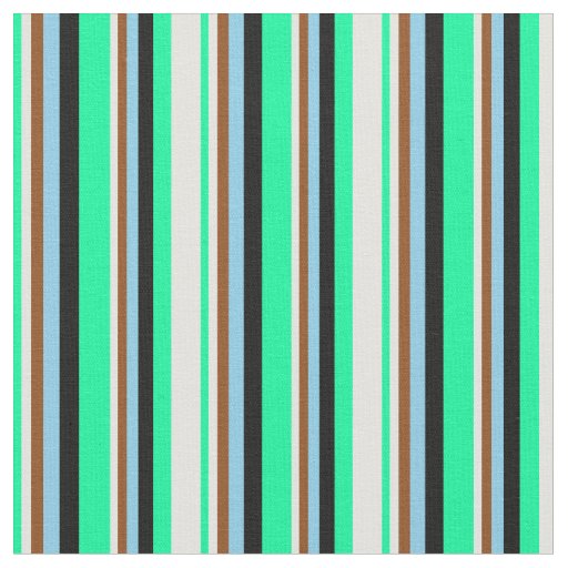 Green, Light Cyan, Brown, Sky Blue & Black Lines Fabric