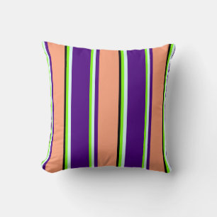 Green, Light Cyan, Indigo, Light Salmon, and Black Throw Pillow