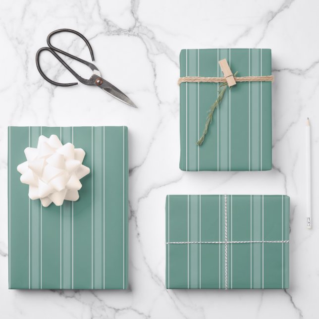Green & Light Green Stripes Wrapping Paper Sheets (Front)