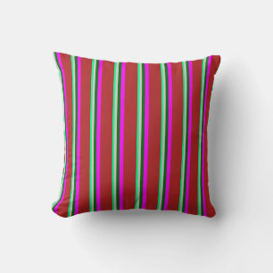 Green, Light Grey, Dark Green, Fuchsia & Red Throw Pillow