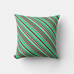 Green, Light Grey & Maroon Lines Throw Pillow