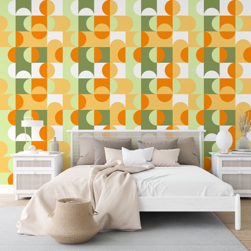 Green Light lime Orange White Circles Art Pattern Wallpaper