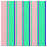 [ Thumbnail: Green, Light Pink, and Blue Lined Pattern Fabric ]