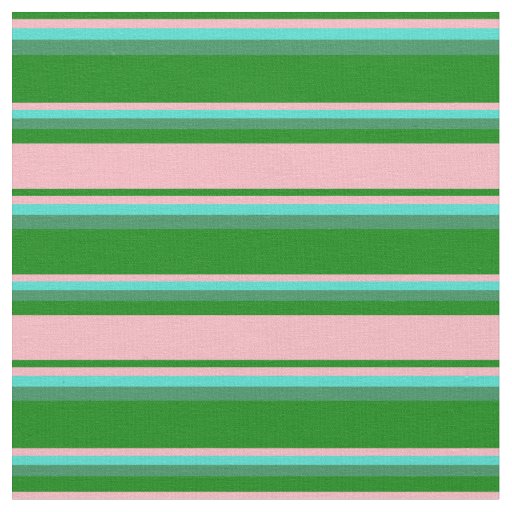 Green, Light Pink, Turquoise & Sea Green Pattern Fabric