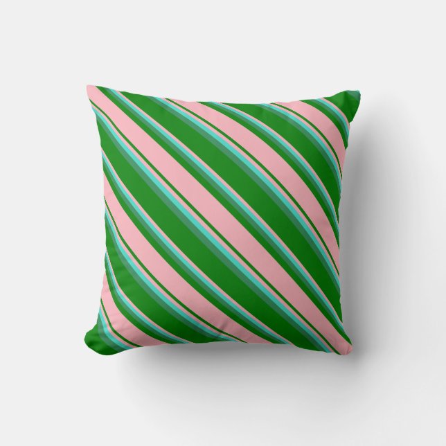 Green, Light Pink, Turquoise & Sea Green Pattern Throw Pillow (Front)