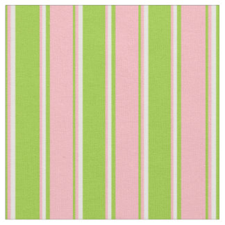 Green, Light Pink & White Colored Stripes Fabric