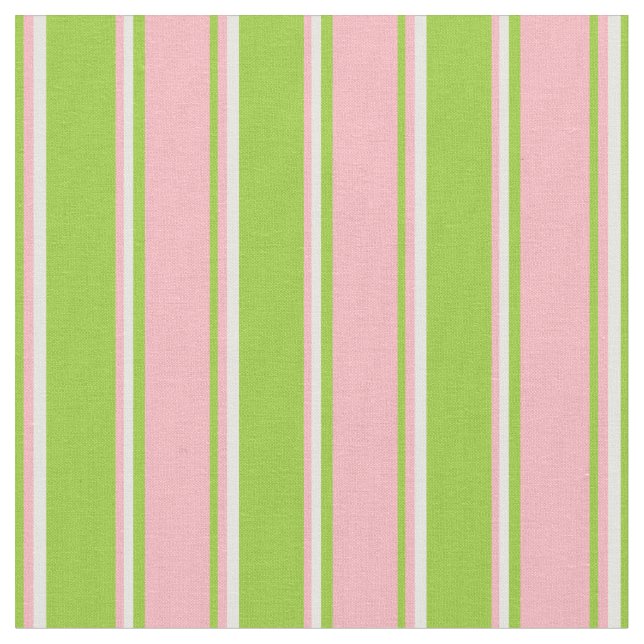 Green, Light Pink & White Colored Stripes Fabric (Close Up)