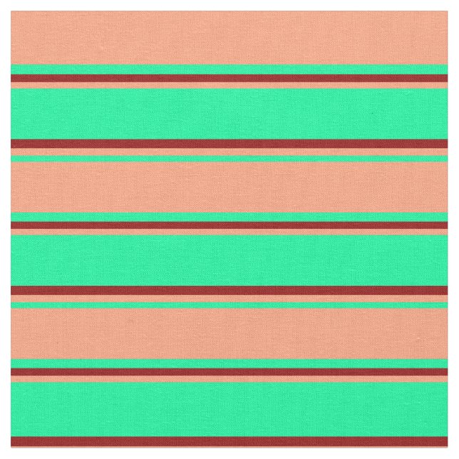 Green, Light Salmon, and Dark Red Stripes Fabric (Close Up)