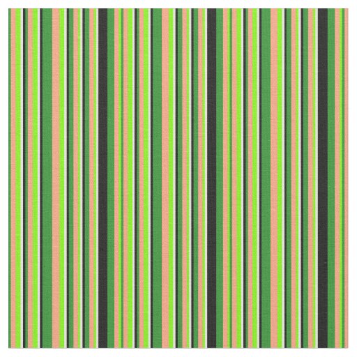 Green, Light Salmon, Black & Light Yellow Stripes Fabric