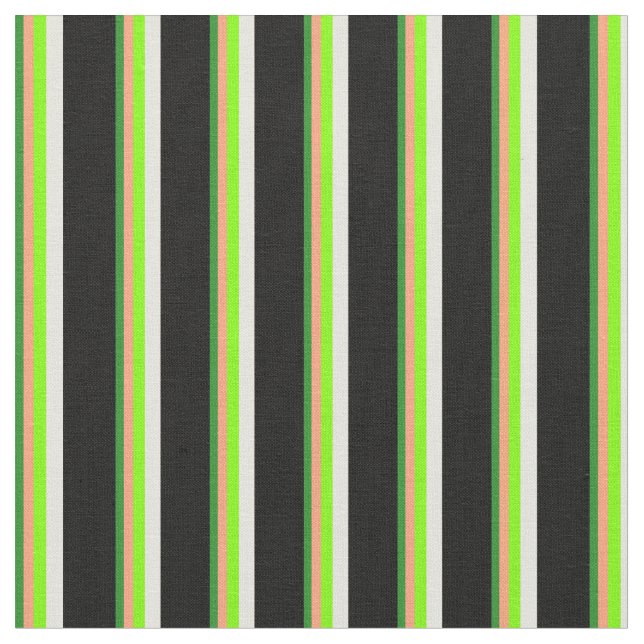 Green, Light Salmon, Chartreuse, Beige & Black Fabric (Close Up)