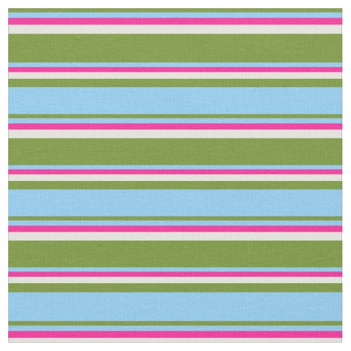Green, Light Sky Blue, Deep Pink, and Beige Lines Fabric