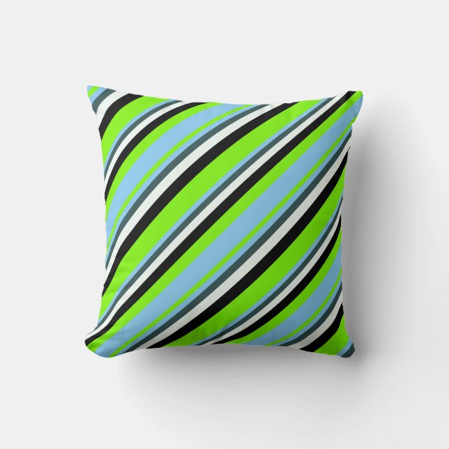 Green, Light Sky Blue, Gray, Mint Cream & Black Throw Pillow (Front)