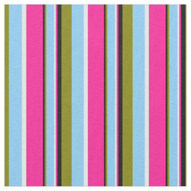 Green, Light Sky Blue, White, Deep Pink & Black Fabric (Close Up)