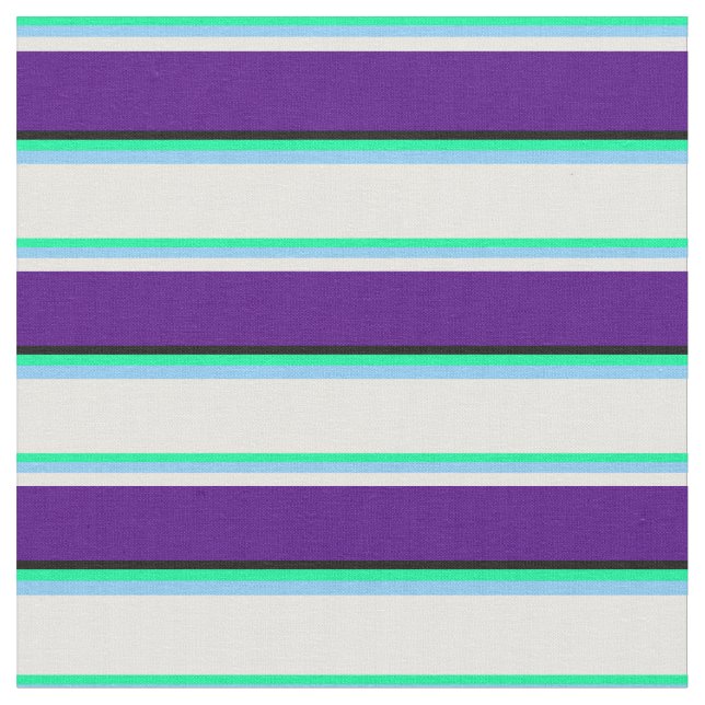 Green, Light Sky Blue, White, Indigo & Black Fabric (Close Up)