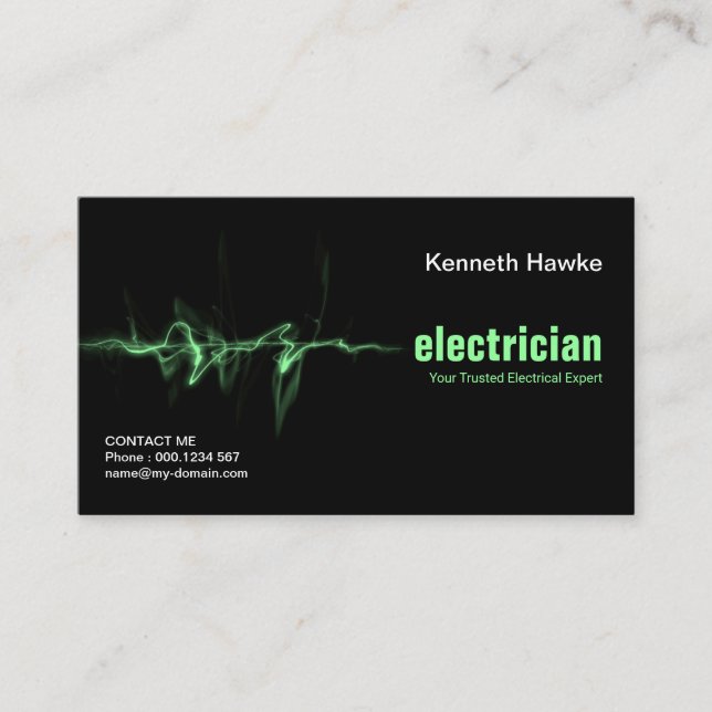 Green Lightning Electrical Strike Electrician Business Card (Front)