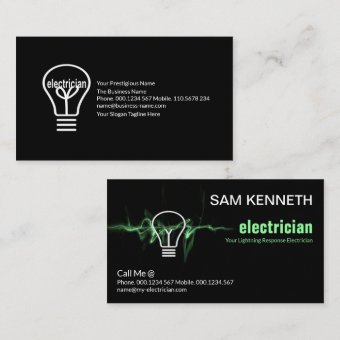 Green Lightning Electrical Wave Bulb Electrician Business Card | Zazzle