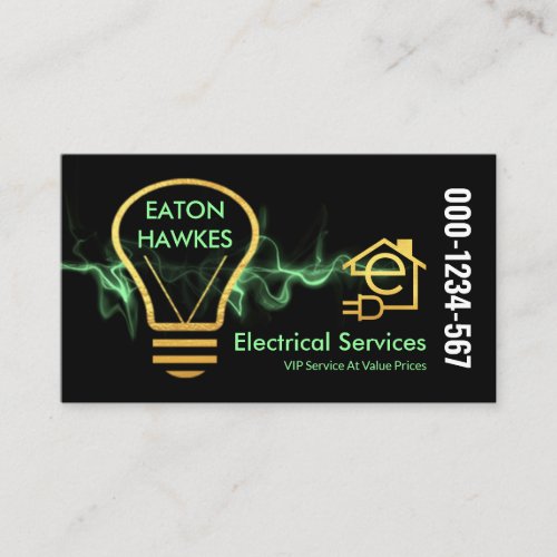 Green Lightning Powers Electric Bulb Business Card