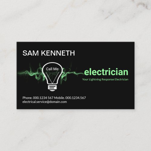 Green Lightning Powers Electrical Bulb Electrician Business Card