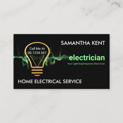 Green Lightning Powers Gold Electric Bulb Business Card