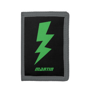 Green lightning strike bolt flash logo custom trifold wallet