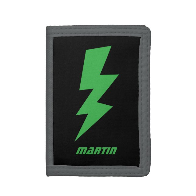 Green lightning strike bolt flash logo custom trifold wallet (Front Vertical)