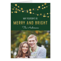 Green Lights Faux Gold Merry and Bright Photo Card