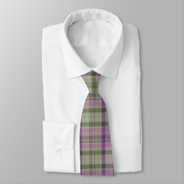 Green, lilac classic tartan.  neck tie (Tied)
