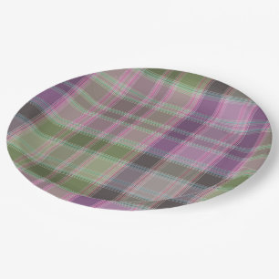 Green, lilac classic tartan. paper plates