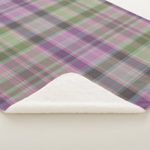 Green, lilac classic tartan. sherpa blanket