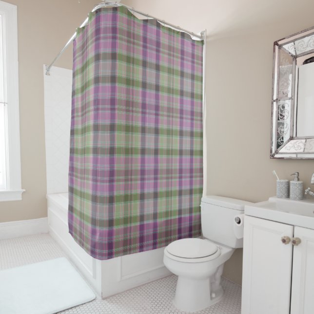 Green, lilac classic tartan. shower curtain (In Situ)