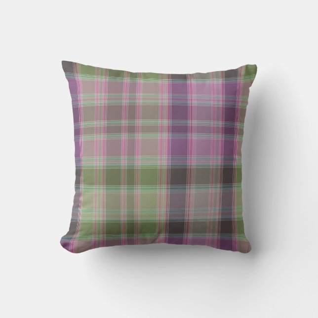 Green, lilac classic tartan throw pillow (Front)