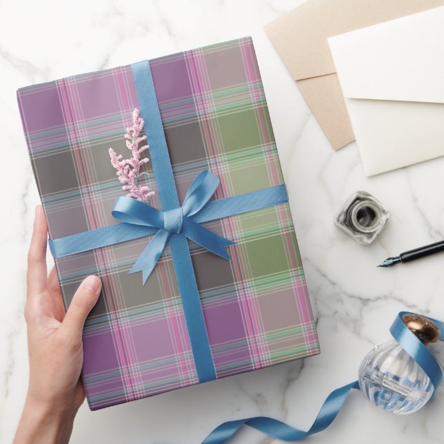 Green, lilac classic tartan. wrapping paper (Gifting)