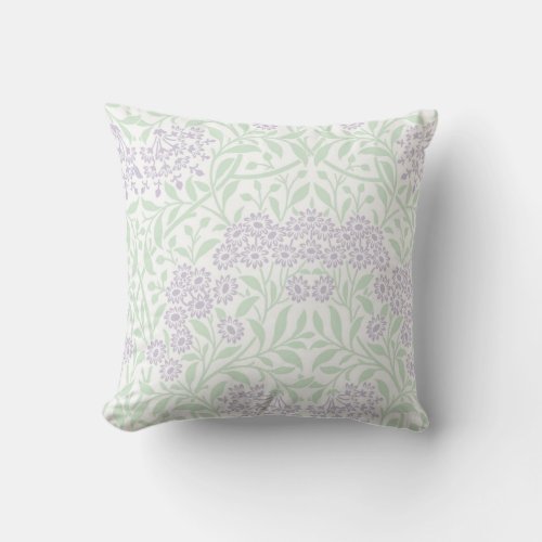 Green Lilac Floral Damask Pattern Throw Pillow