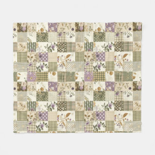 Green Lilac Quilt Patchwork Gingham Cottagecore Fleece Blanket