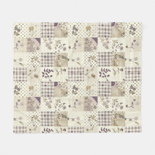 Green Lilac Quilt Patchwork Gingham Cottagecore Fleece Blanket