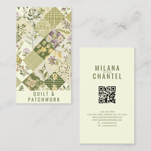 Green Lilac Quilt Patchwork Handmade Clothing  Business Card (Front/Back)