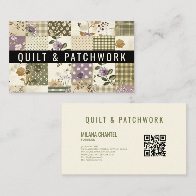 Green Lilac Quilt Patchwork Handmade Clothing  Business Card (Front/Back)