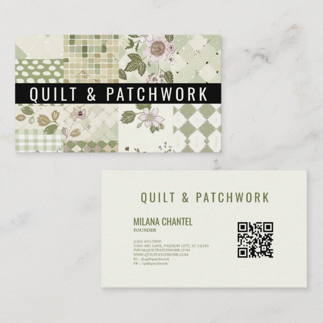 Green Lilac Quilt Patchwork Handmade Clothing  Business Card (Front/Back)