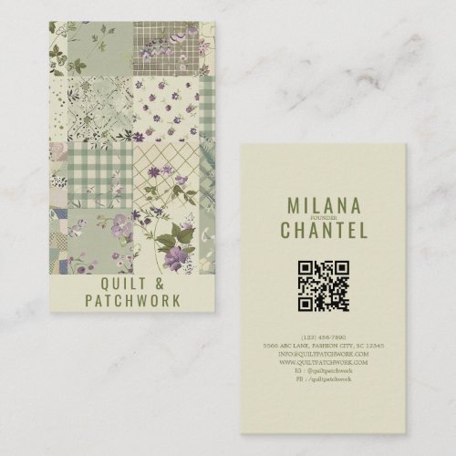 Green Lilac Quilt Patchwork Handmade Clothing Business Card