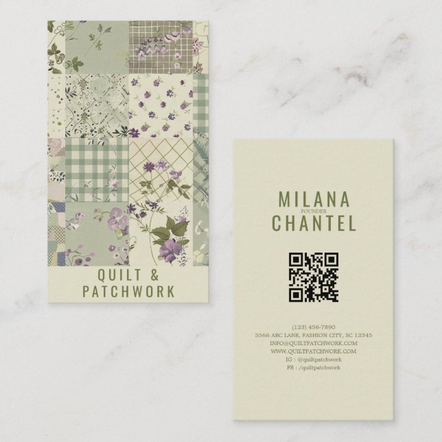 Green Lilac Quilt Patchwork Handmade Clothing  Business Card (Front/Back)