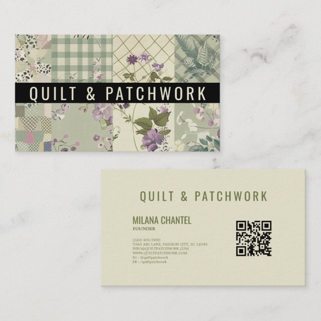 Green Lilac Quilt Patchwork Handmade Clothing  Business Card (Front/Back)